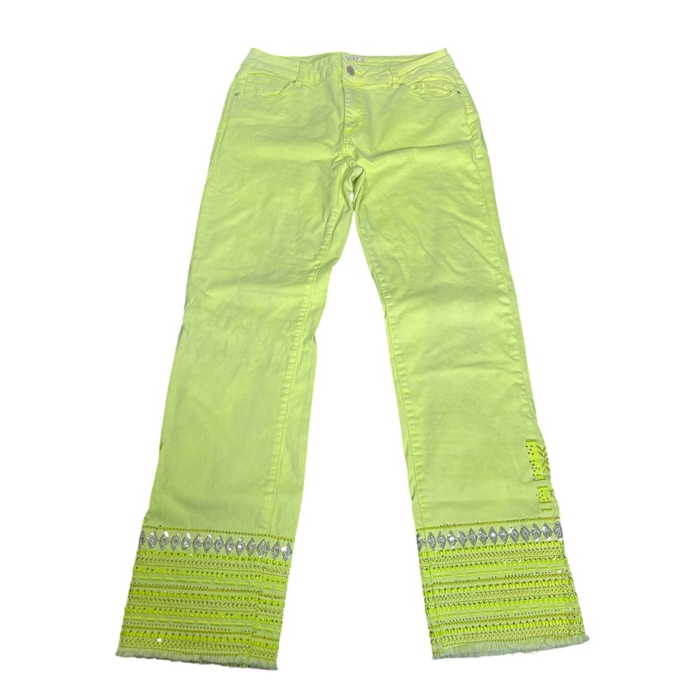 Luxe Neon Yellow Embellished Cropped Jeans